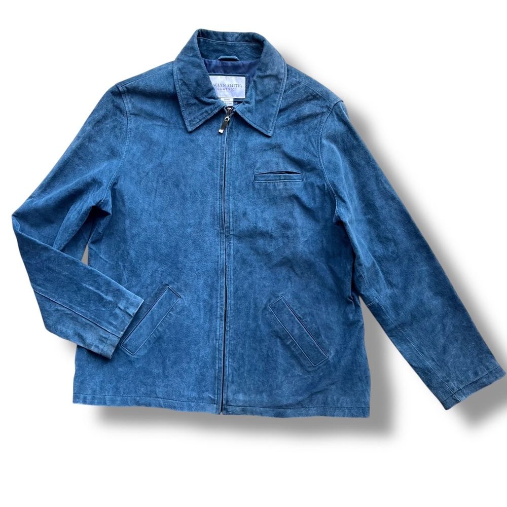 Vintage Jaclyn Smith Classic Womens L Teal Blue Genuine Suede Leather Zip Jacket